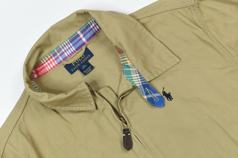 Polo Ralph Lauren Harrington Jacket Boys XL (18-20) Beige Khaki Madras Trim Zip